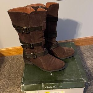 Eddie Bauer Women's Dark Brown Suede Moto Boots